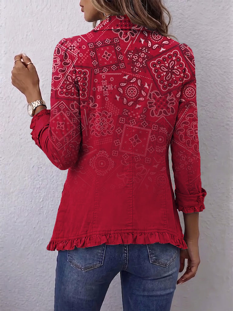 Criselle | Chaqueta con Volantes de Estampado Paisley Degradado Boho