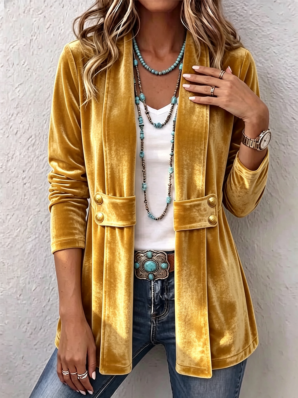 Holliwell | Chaqueta Vintage con Solapa, Botones y Frente Abierto