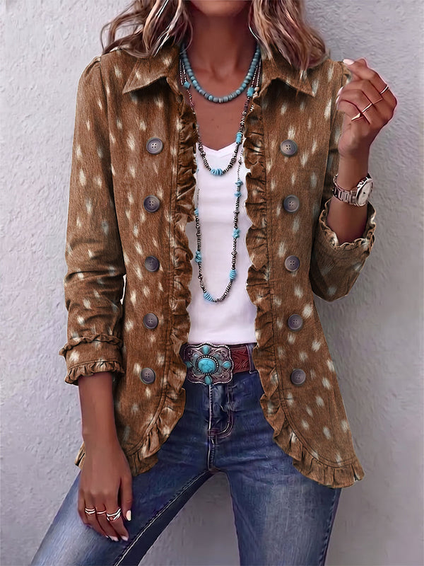 Nolinda | Chaqueta Boho con Volantes de Estampado Animal