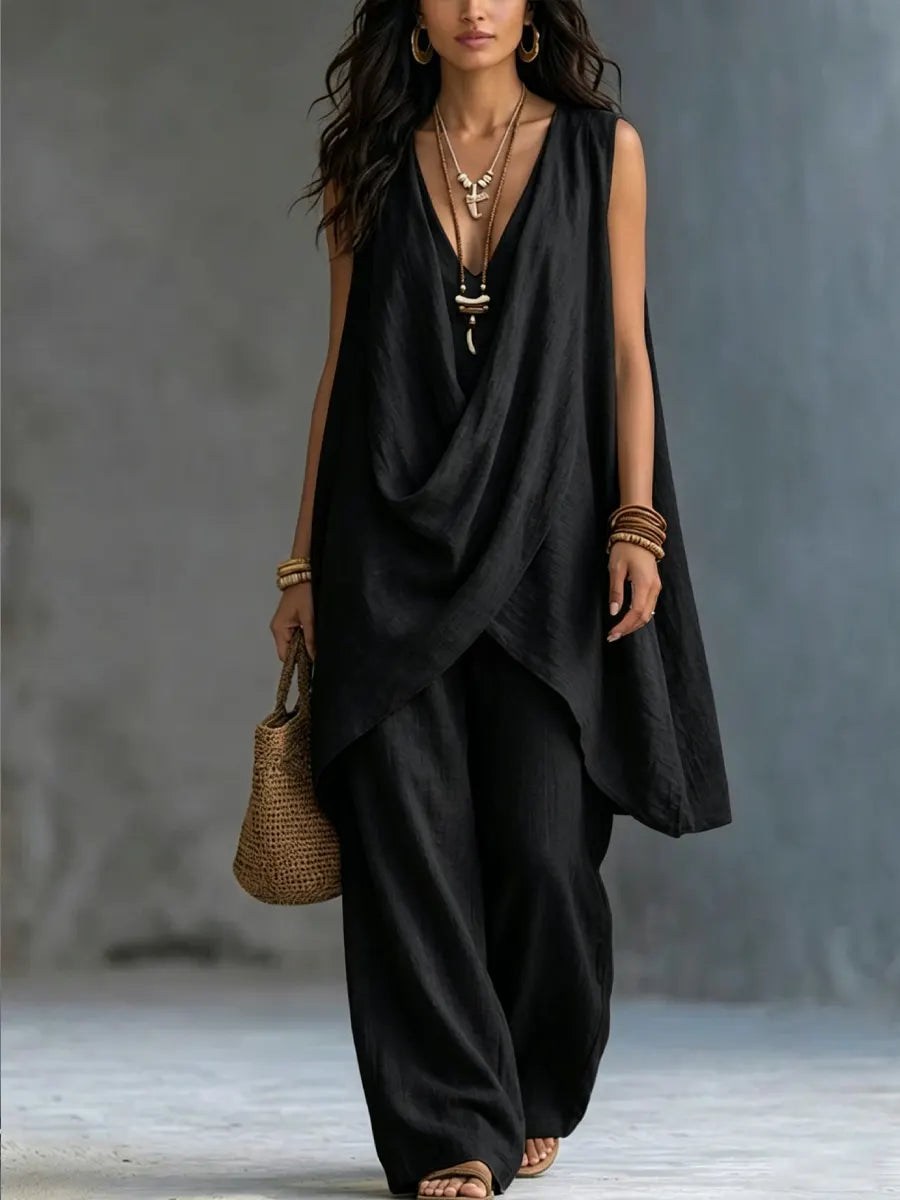 Conjunto Bohemio Amplio de Algodón y Lino para Mujer