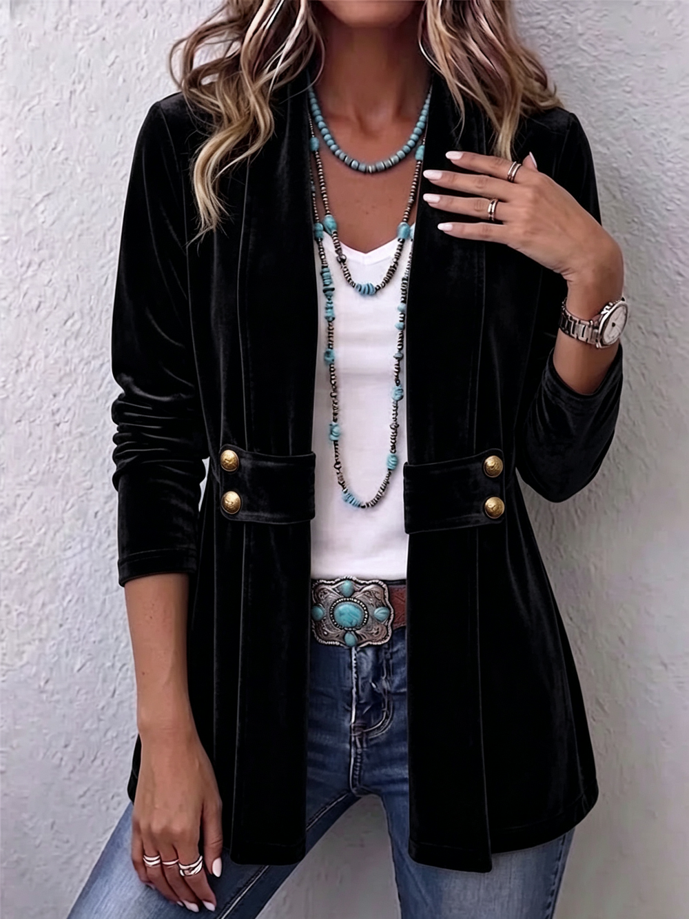 Holliwell | Chaqueta Vintage con Solapa, Botones y Frente Abierto