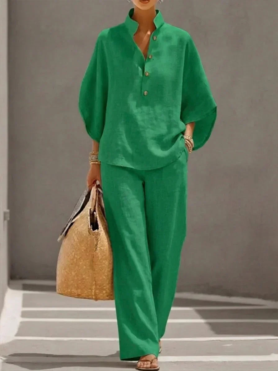 Maribel | Conjunto de Mangas Murciélago y Pantalón de Pierna Ancha