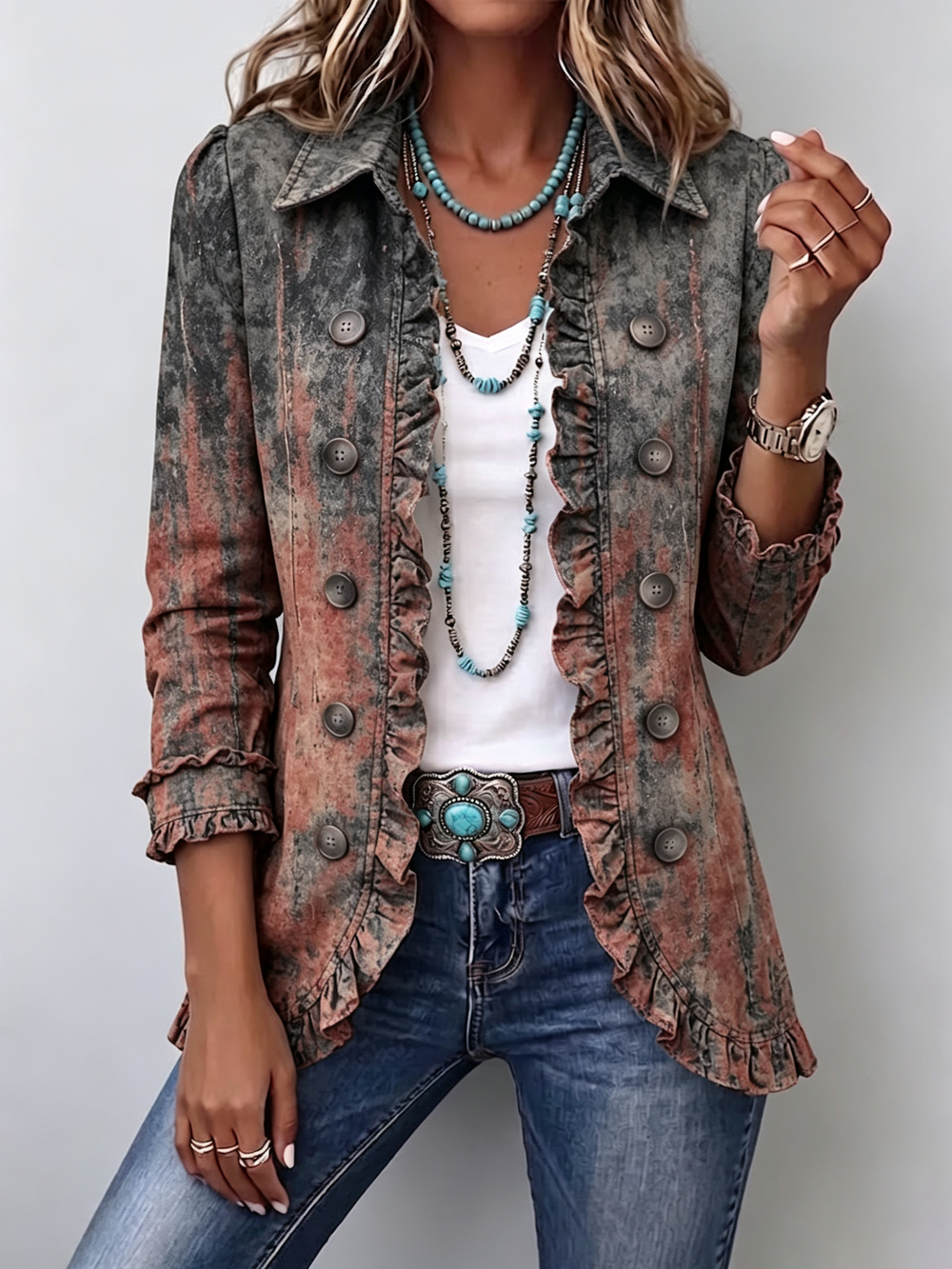 Bristow | Chaqueta con Volantes y Botones Vintage